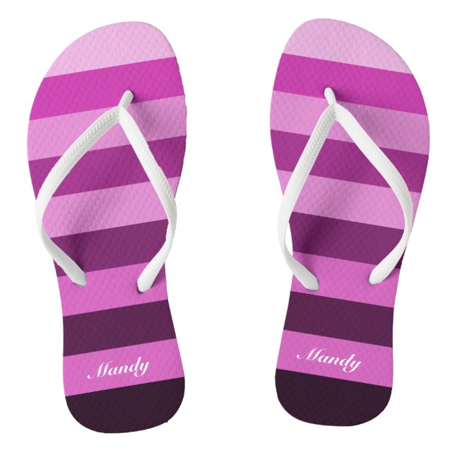 Cute Purple Stripes Pattern Name Flip Flops (Footbed)