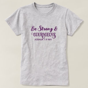 Cute Purple Strong and Courageous Simple Gray T-Shirt