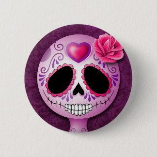 Cute Purple Sugar Skull Pinback Button