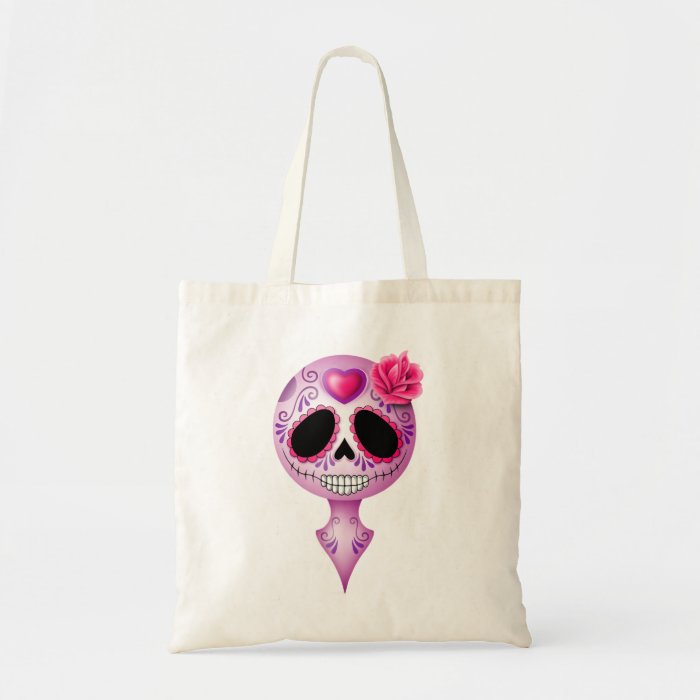 Cute Purple Sugar Skull Tote Bags