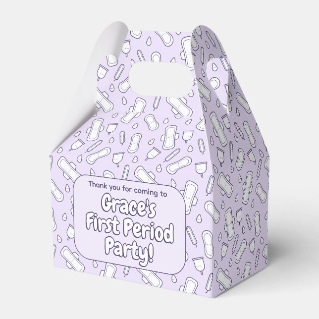 Cute Purple Tampon Pattern First Period Party  Favor Boxes (Front Side)