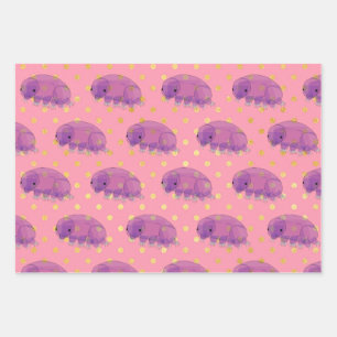 Cute purple tardigrade aka water bear swimming wrapping paper sheets