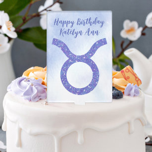 Cute Purple Taurus Astrology Sign Custom Birthday Cake Topper