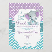 Cute Purple Teal Elephant Invitation Baby Shower (Front/Back)