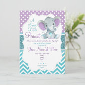 Cute Purple Teal Elephant Invitation Baby Shower (Standing Front)