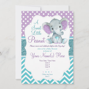 Cute Purple Teal Elephant Invitation Baby Shower