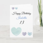 Cute Purple & Teal Watercolor Hearts 13th Birthday Card<br><div class="desc">Cute Purple & Teal Watercolor Hearts 13th Birthday, a cute birthday design made for any granddaughter. If you're looking for some pretty granddaughter birthday cards, teenager birthday cards or thirteenth birthday cards, this one is for you. The design features some cute watercolor hearts, something attractive and beautiful, so, don't hesitate...</div>