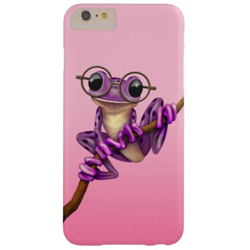 Cute Purple Tree Frog with Eye Glasses on Pink Barely There iPhone 6 Plus Case