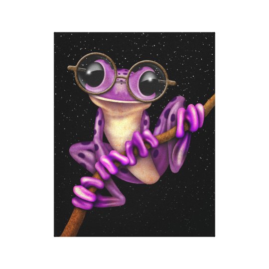 Cute Purple Tree Frog with Eye Glasses with Stars Canvas Print.