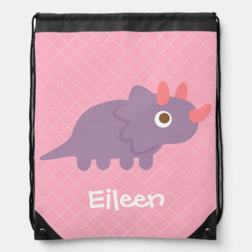 Cute Purple triceratops dinosaur for kids Drawstring Bag