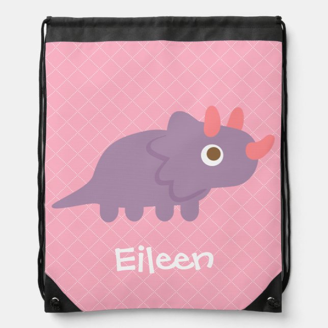 Cute Purple triceratops dinosaur for kids Drawstring Bag (Front)