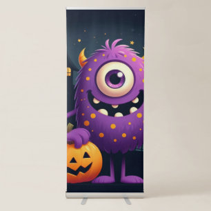 Cute, purple trick-or-treating monster retractable banner