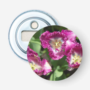 Cute purple tulips in the garden bottle opener