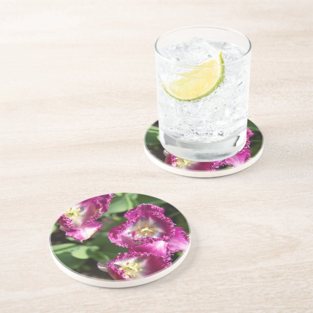 Cute purple  tulips  in the garden coaster (Side)