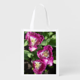 Cute purple  tulips  in the garden  grocery bag