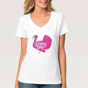 Cute Purple Turkey Shape with Text Typography T-Shirt