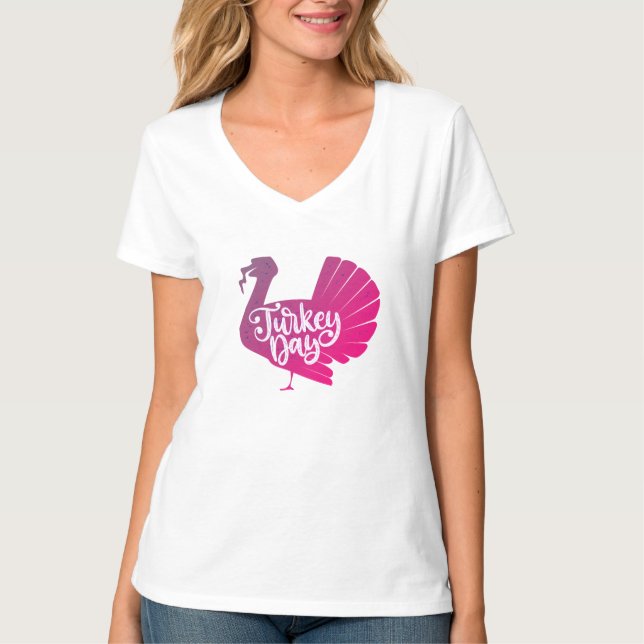 Cute Purple Turkey Shape with Text Typography T-Shirt (Front)