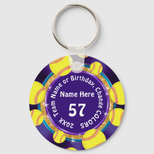 Cute Purple, Turquoise Custom Softball Keychains