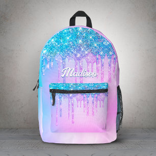 Cute purple Turquoise Glitter Drips monogram Printed Backpack