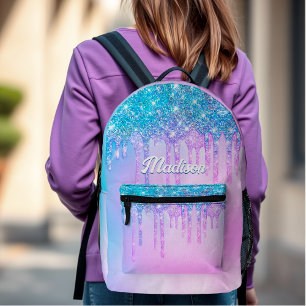Cute purple Turquoise Glitter Drips monogram Printed Backpack
