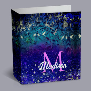 Cute purple turquoise ombre glitter monogram 3 ring binder