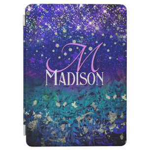 Cute purple turquoise ombre glitter monogram iPad air cover