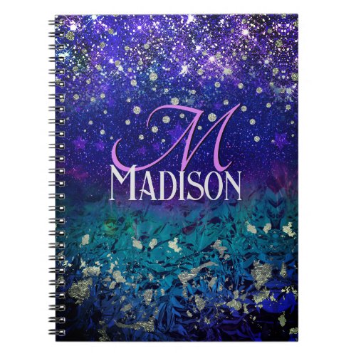 Cute purple turquoise ombre glitter monogram notebook