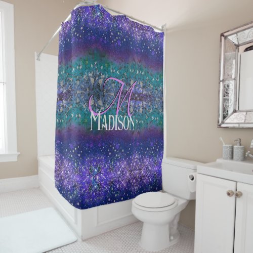 Cute purple turquoise ombre glitter monogram shower curtain
