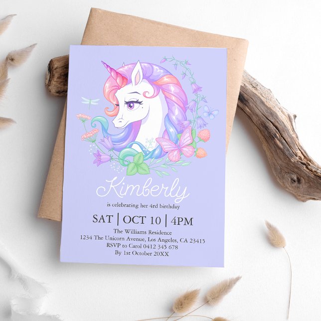 Cute Purple Unicorn All Ages Kids Birthday  Invitation (Creator Uploaded)