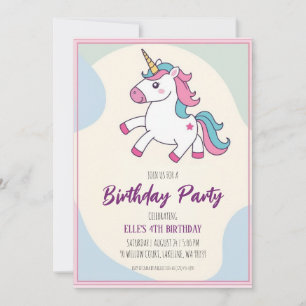 cute purple unicorn birthday invitations