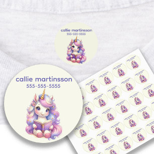Cute Purple Unicorn Child's Name Phone Kids' Labels