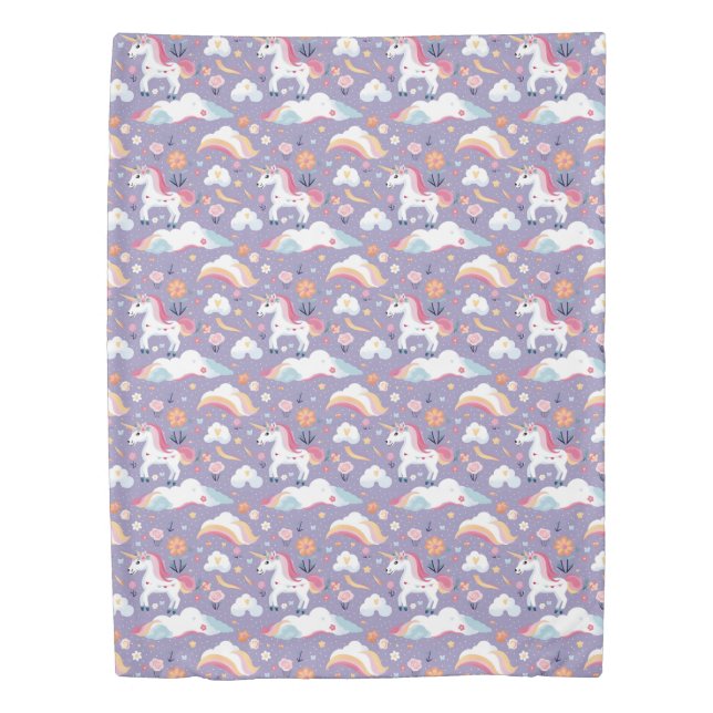 Cute Purple Unicorn Duvet Cover (Front)