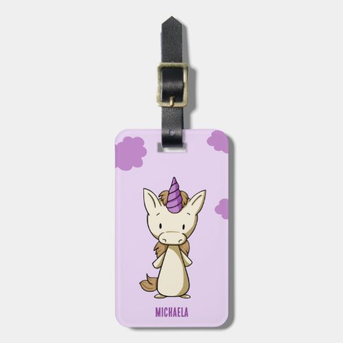 Cute Purple Unicorn Girl Name Kids Luggage Tag