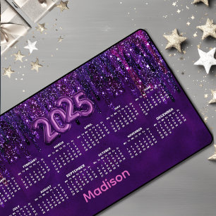 Cute Purple Unicorn Glitter Drips 2025 calendar  Desk Mat
