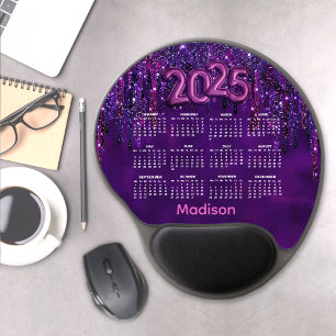 Cute Purple Unicorn Glitter Drips 2025 calendar Gel Mouse Pad