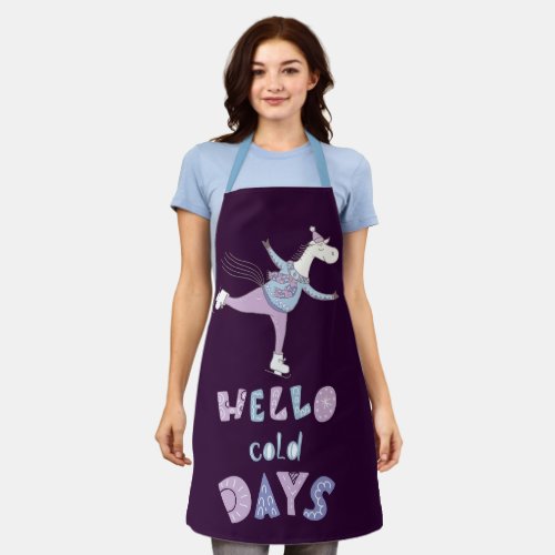 Cute Purple Unicorn Hello Cold Days Mother to Be Apron