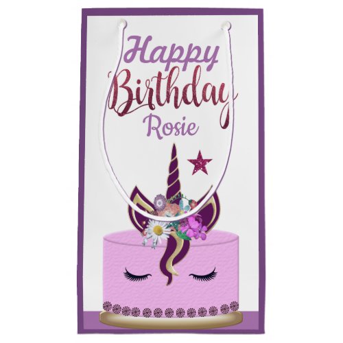 Cute Purple Unicorn Horn Birthday Cake Small Gift Bag