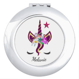 Cute Purple Unicorn Horn Personalised  Compact Mirror