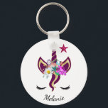 Cute Purple Unicorn Horn Personalised Keychain<br><div class="desc">Cute personalised keychain for a girl who loves unicorns.</div>