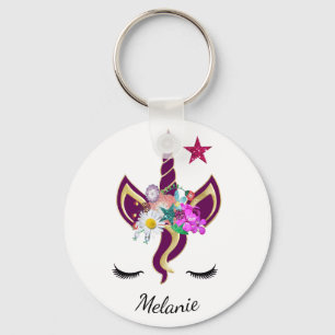 Cute Purple Unicorn Horn Personalised Keychain