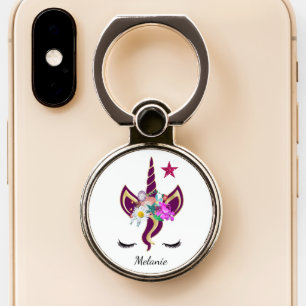 Cute Purple Unicorn Horn Personalised Phone Ring Stand
