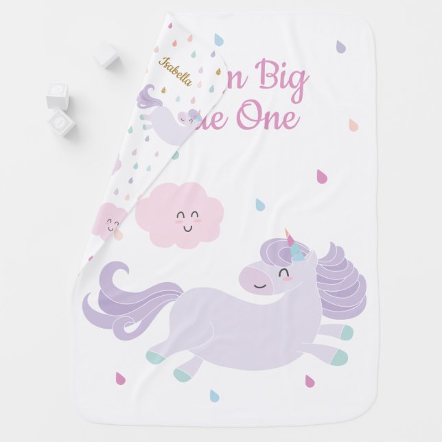 Cute Purple Unicorn Personalized Double Sided Baby Blanket (In Situ)