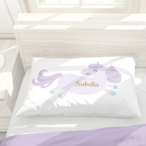 Cute Purple Unicorn Personalized Girls Pillow Case