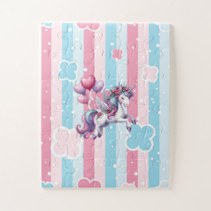Cute Purple Unicorn Stripe Pastel Colors Puzzles