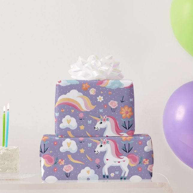 Cute Purple Unicorn Wrapping Paper (Party Gifts)
