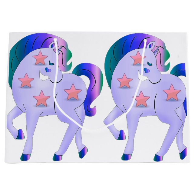 Cute Purple Unicorns Large Gift Bag (Front)