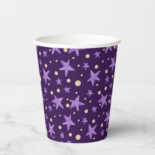 Cute Purple Violet Star Pattern Party Paper Cups