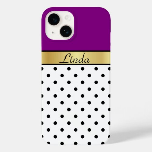 Cute Purple Violet White Black Dots Unique Name Case_Mate iPhone 14 Case