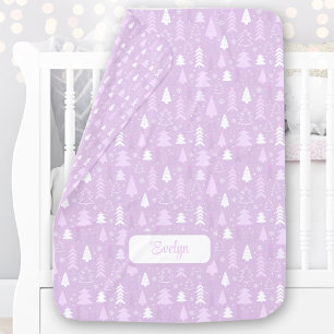 Cute Purple Violet Winter Trees Personalized Baby Blanket