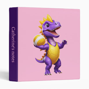 Cute purple volleyball dinosaur 3 ring binder